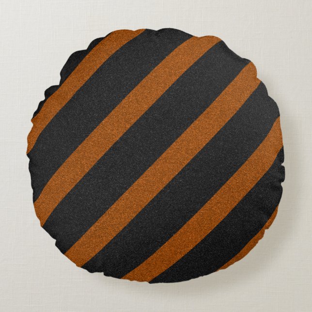 Coussins Ronds Parties scintillant Orange & Black Stripes (Devant)