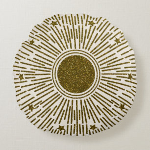 Coussins Ronds Parties scintillant rétro, soleil doré avec rayons