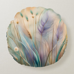 Coussins Ronds Pastel Abstrait Whispers of Nature, Grasses III