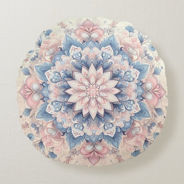 Coussins Ronds Pastel Arabesque Mandala Art (Devant)