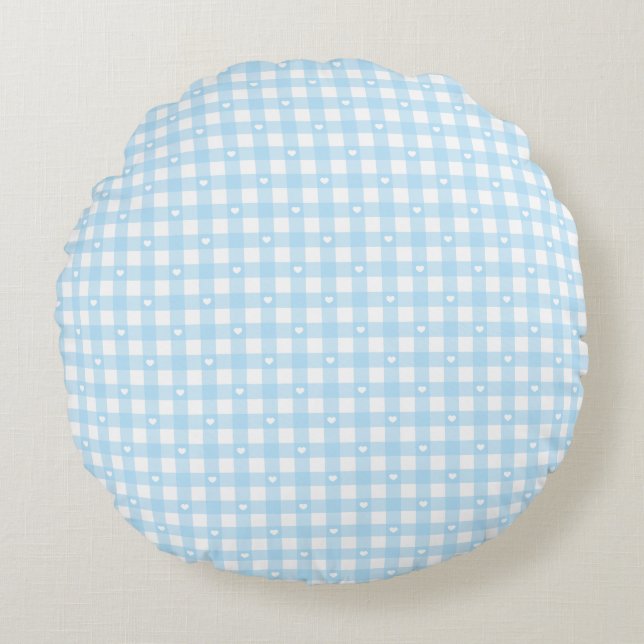 Coussins Ronds Pastel Blue Checks (Devant)