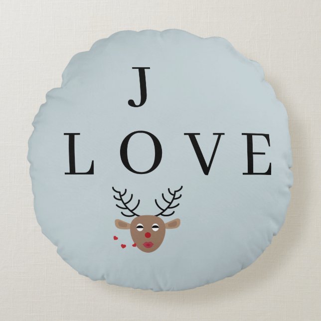 Coussins Ronds Pastel Blue Reindeer Love Joy Festive Noël (Devant)