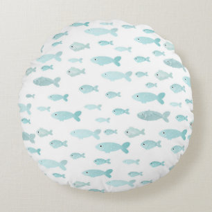 Coussins Ronds Pastel Blue Watercolor Motif de poisson