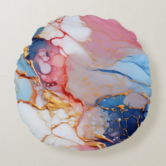 Coussins Ronds Pastel Marble with Gold Elegance (Devant)