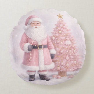 Coussins Ronds Pastel Pink Christmas Santa
