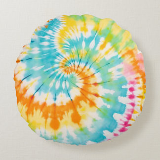 Coussins Ronds Pastel Rainbow Tie Dye Spiral Pattern