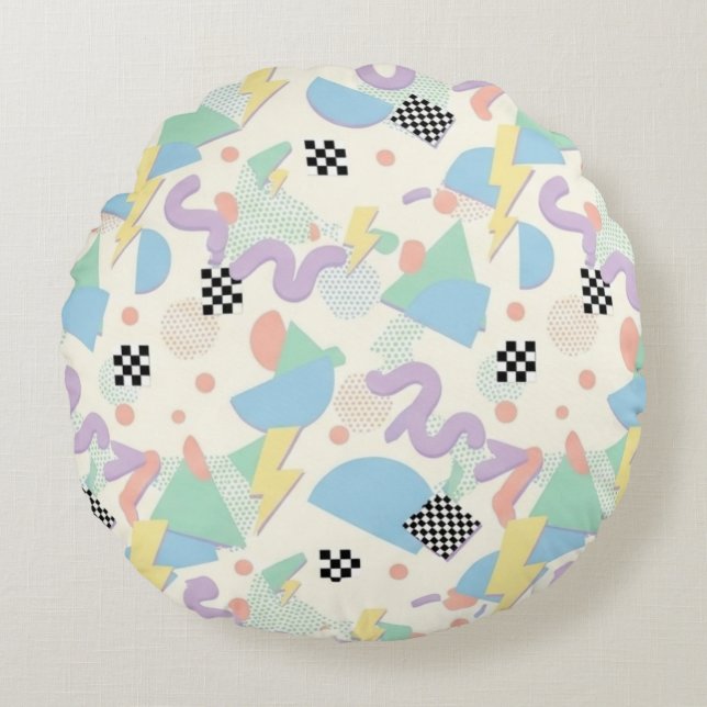 Coussins Ronds Pastel Retro Memphis Pattern Swirls (Devant)
