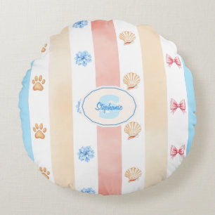 Coussins Ronds Pastel Stripe - Empreintes de pattes, Fleur Bleue,