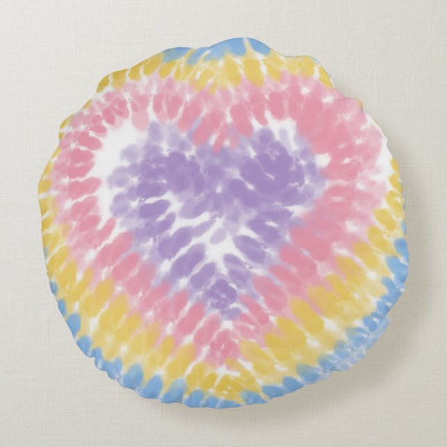 Coussins Ronds Pastel Tie Dye Heart (Dos)