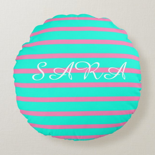 Coussins Ronds Pastel Turquoise Bleu Vert Et Rose (Devant)