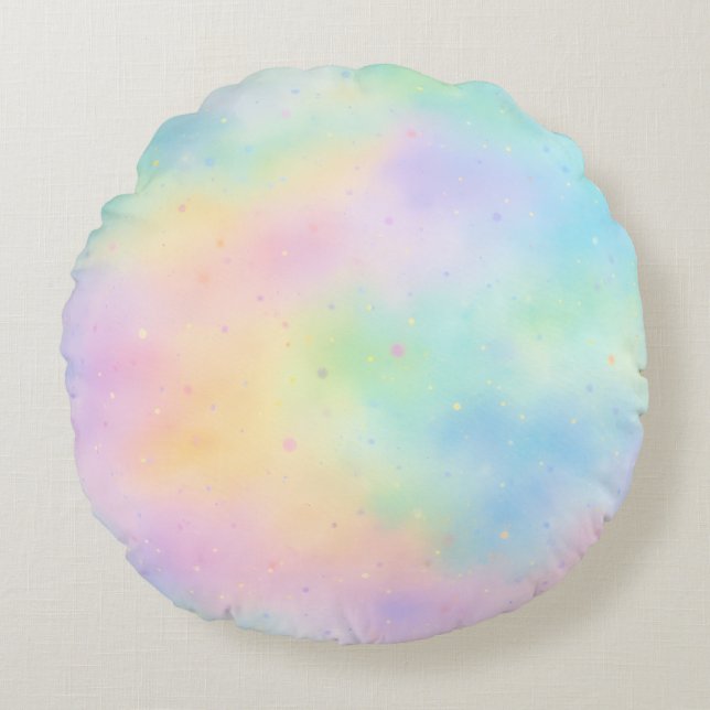 Coussins Ronds Pastel Watercolor Dream – Soft Rainbow Gradient  (Devant)
