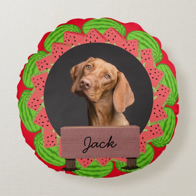 Coussins Ronds pastèque Noël Fête du Chien Personnalisé Photo (Devant)