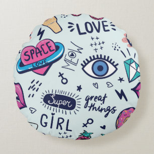 Coussins Ronds Patch de mode : Stickers Pop Art.