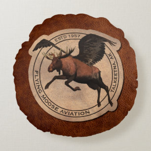 Coussins Ronds Patch Flying Moose Aviation