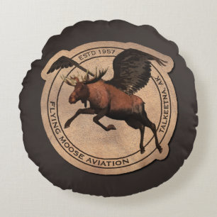 Coussins Ronds Patch Flying Moose Aviation