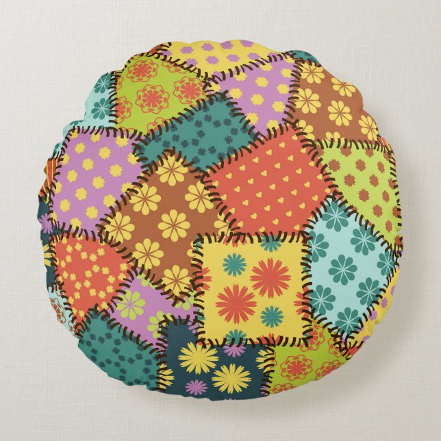 Coussins Ronds Patchwork Eclectique : Mélange Motif Diverse (Devant)