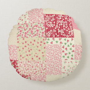 Coussins Ronds Patchwork Floral : Ornements dessinés à la main.