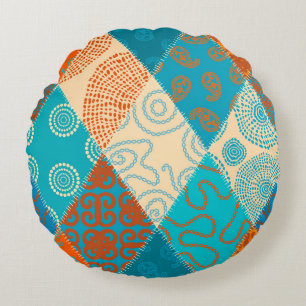 Coussins Ronds Patchwork indien design vintage sans soudure.