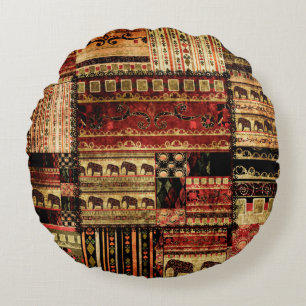 Coussins Ronds Patchwork motif africain grunge imprimer arrière -