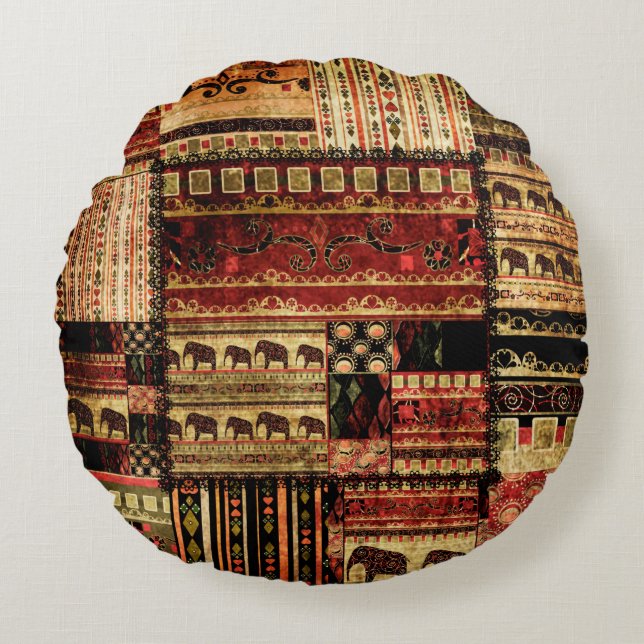 Coussins Ronds Patchwork motif africain grunge imprimer arrière - (Devant)