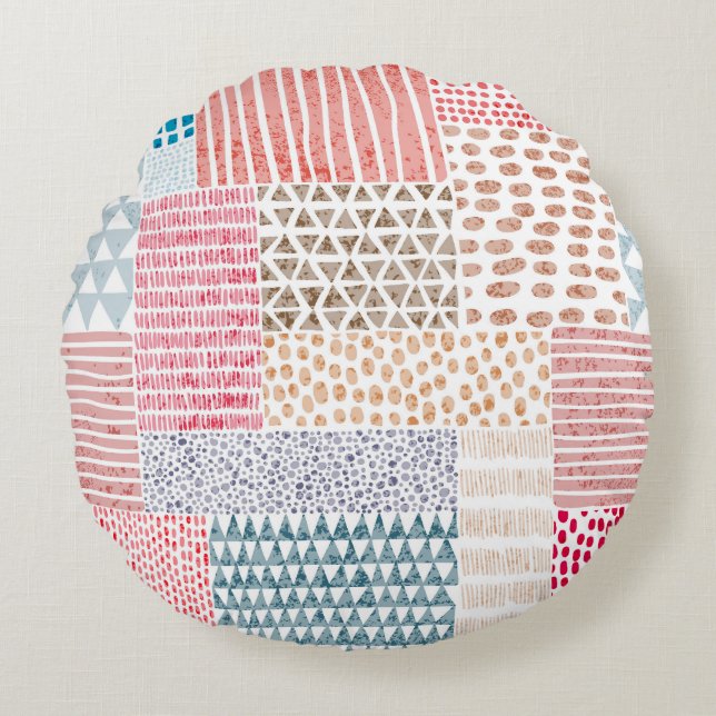 Coussins Ronds Patchwork Style mignon Motif Doodé (Devant)