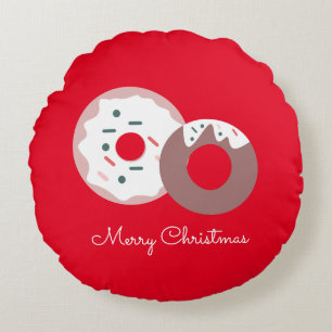 Coussins Ronds Pâtisserie Sprinkles Donuts de Noël Joyeux Noël