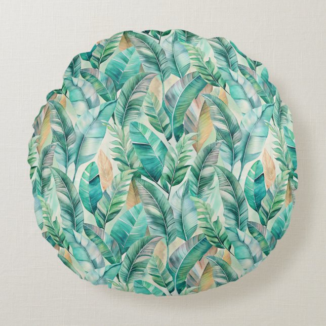 Coussins Ronds Pattern Boho Bananas Leaves (Devant)