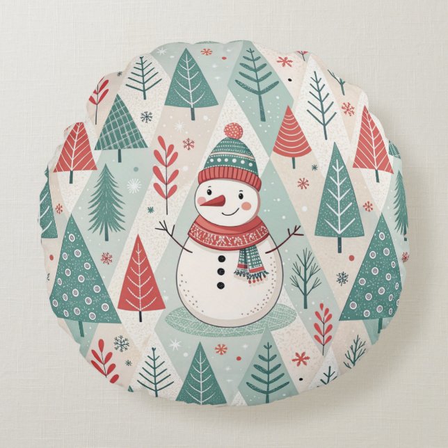 Coussins Ronds Pattern Scandinavian Snowman (Devant)