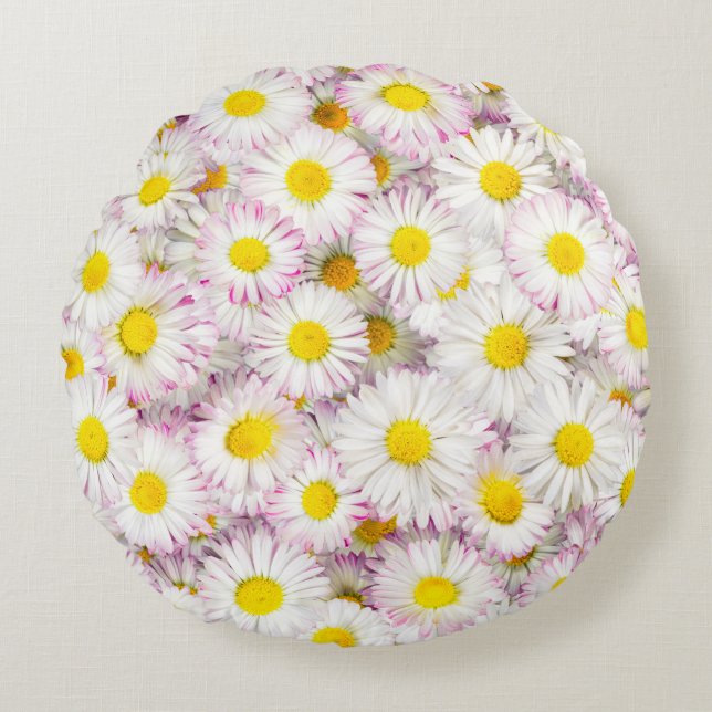 Coussins Ronds Patters Pink Purple Daisy Flower (Devant)
