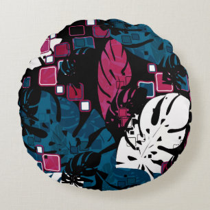 Coussins Ronds Paume de la jungle tropicale feuille