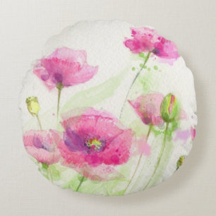 Coussins Ronds Pavots peints 3 d'aquarelle