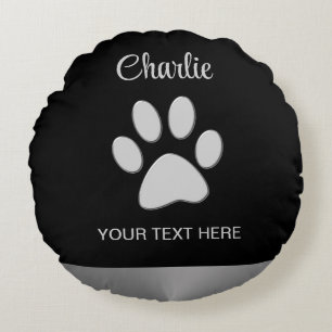 Coussins Ronds Paw Chien Argent sur arrière - plan noir