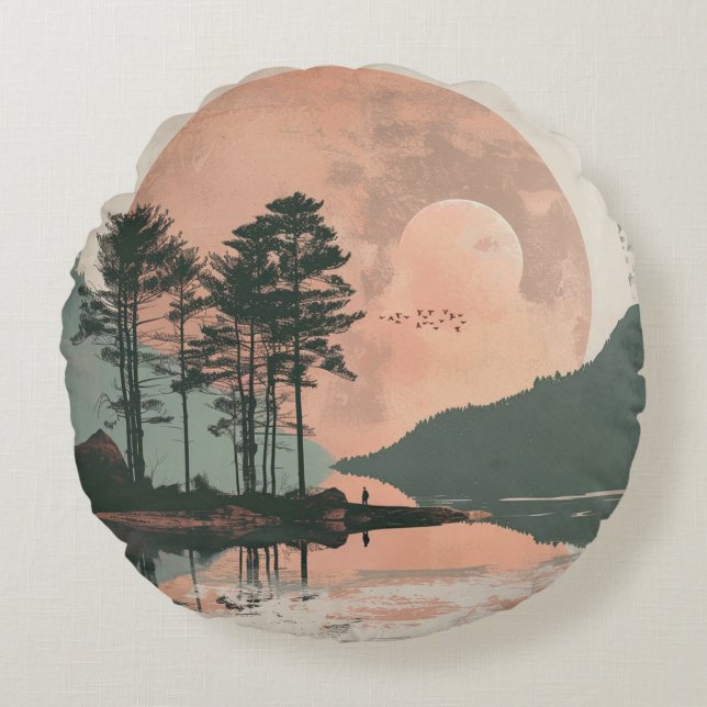 Coussins Ronds Paysage Abstrait de Boho (1) (Devant)