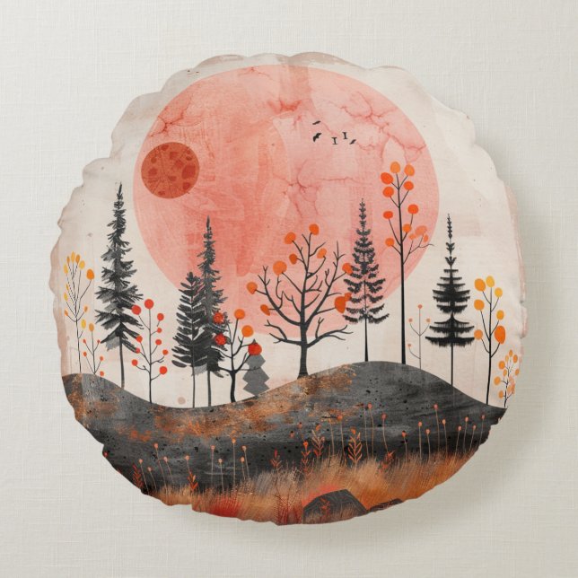 Coussins Ronds Paysage Abstrait de Boho (13) (Devant)