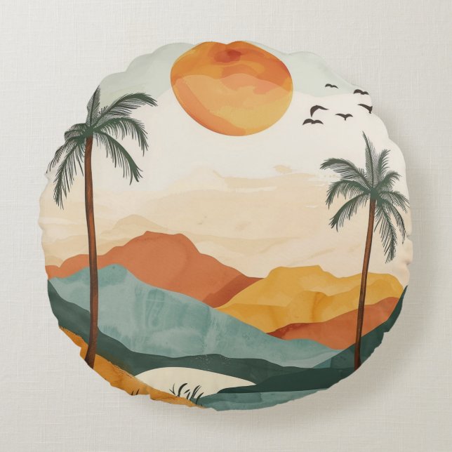 Coussins Ronds Paysage Abstrait de Boho (16) (Devant)