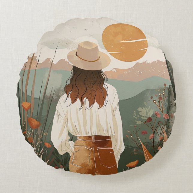 Coussins Ronds Paysage Abstrait de Boho (20) (Devant)