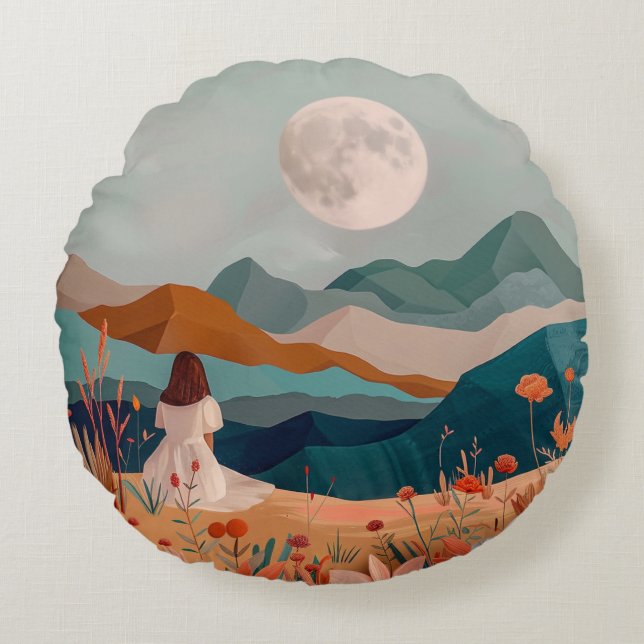 Coussins Ronds Paysage Abstrait de Boho (21) (Devant)