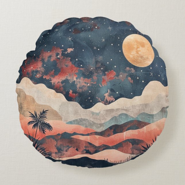 Coussins Ronds Paysage Abstrait de Boho (24) (Devant)