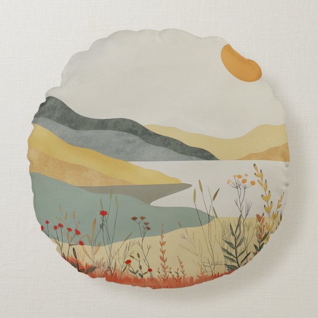 Coussins Ronds Paysage Abstrait de Boho (25) (Devant)