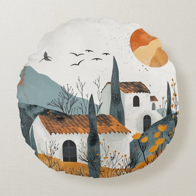 Coussins Ronds Paysage Abstrait de Boho (4) (Devant)