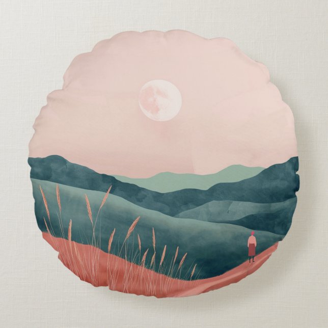 Coussins Ronds Paysage Abstrait de Boho (7) (Devant)