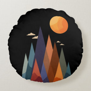 Coussins Ronds Paysage avec montagnes et soleil