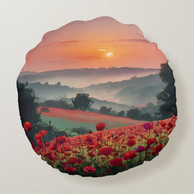 Coussins Ronds Paysage de coquelicots. (Dos)