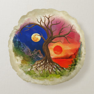 Coussins Ronds Paysage de Yin Yang Tree