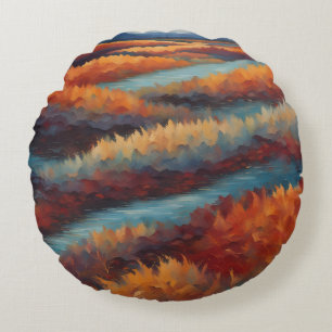 Coussins Ronds Paysage impressionniste aux couleurs d'automne