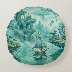 Coussins Ronds Paysage Marin Rêveur Surréaliste Fantastique en Ve