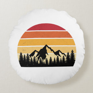 Coussins Ronds Paysage Montagnard au Coucher du Soleil Rétro | Na