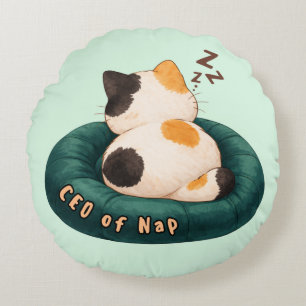 Coussins Ronds "PDG de Nap" Chat dormant sur le canapé