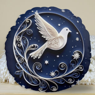 Coussins Ronds Peace Dove White Bird Blue Christmas Stars