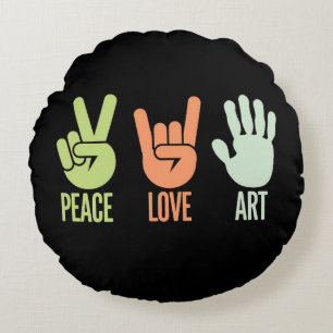 Coussins Ronds Peace Love Art - Expression créative